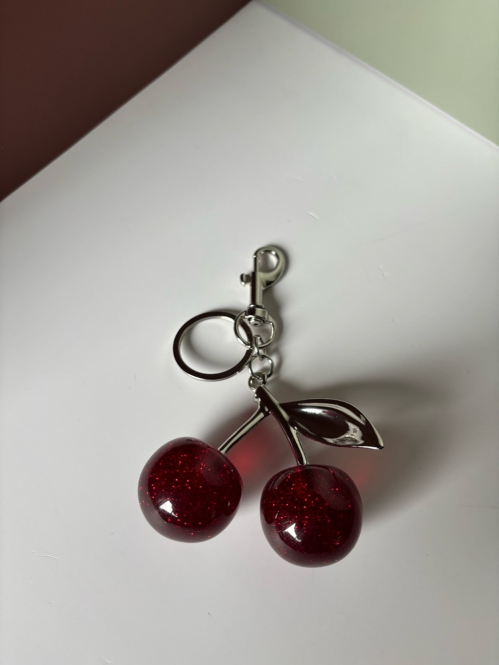 PURSE CHARMS Red Glitter Cherry Keychain Charm, Scarf NWOT - Picture 3 of 3